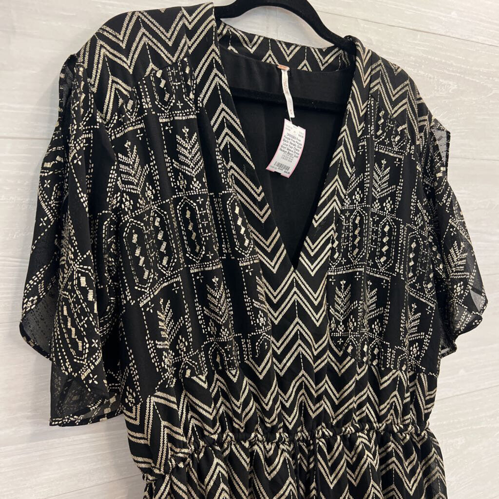 Free People Black/ Metallic Gold Love Your Chaos Short Sleeve Dress Medium