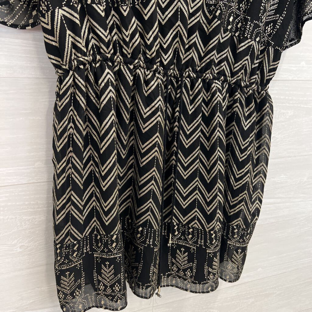 Free People Black/ Metallic Gold Love Your Chaos Short Sleeve Dress Medium