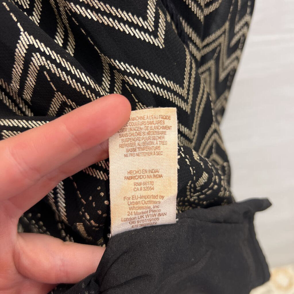 Free People Black/ Metallic Gold Love Your Chaos Short Sleeve Dress Medium