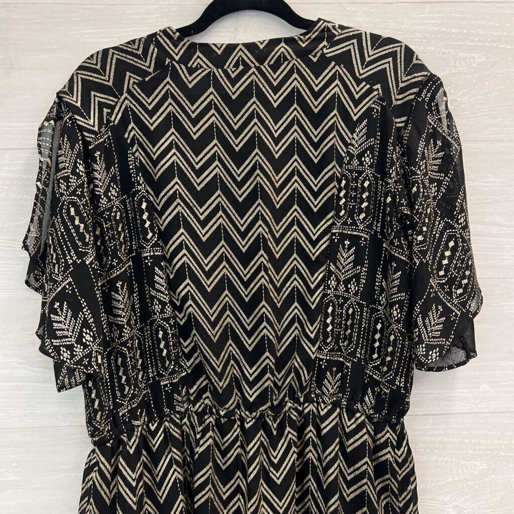 Free People Black/ Metallic Gold Love Your Chaos Short Sleeve Dress Medium
