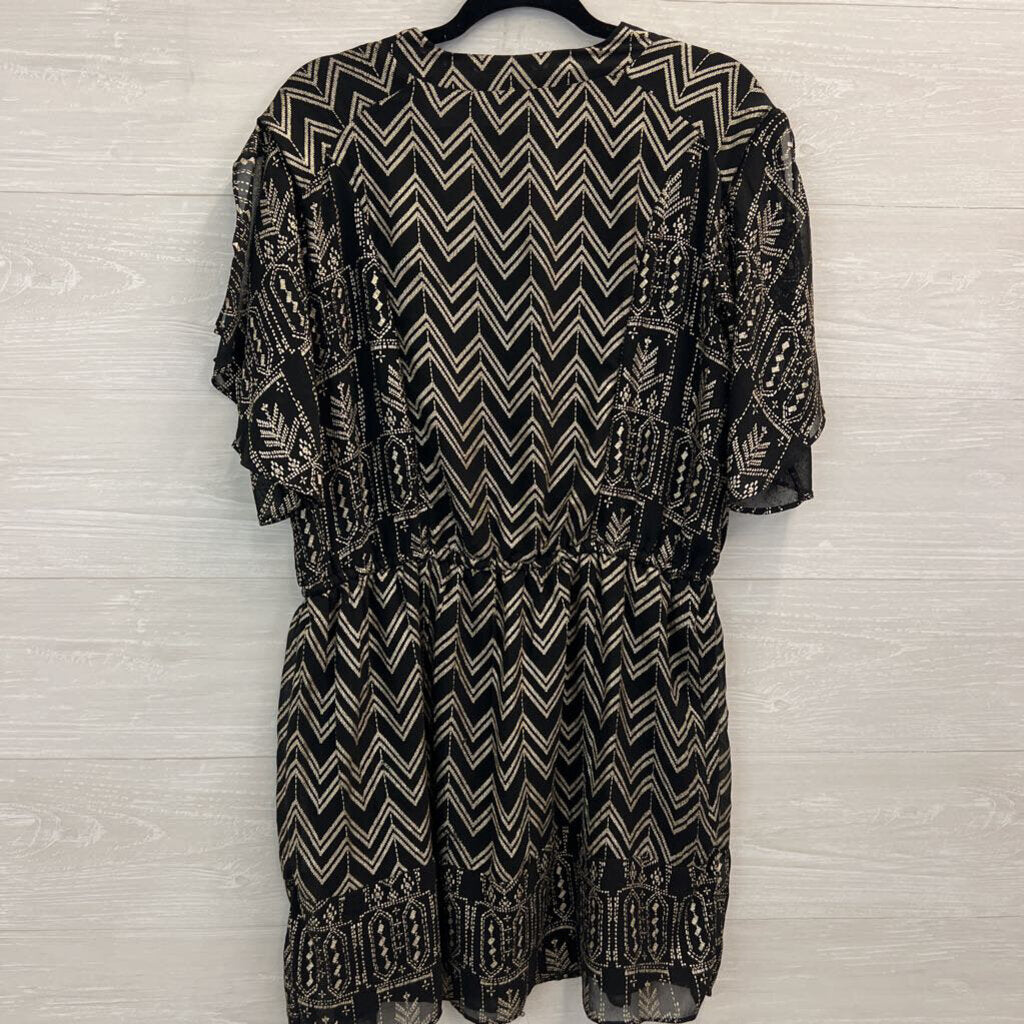 Free People Black/ Metallic Gold Love Your Chaos Short Sleeve Dress Medium
