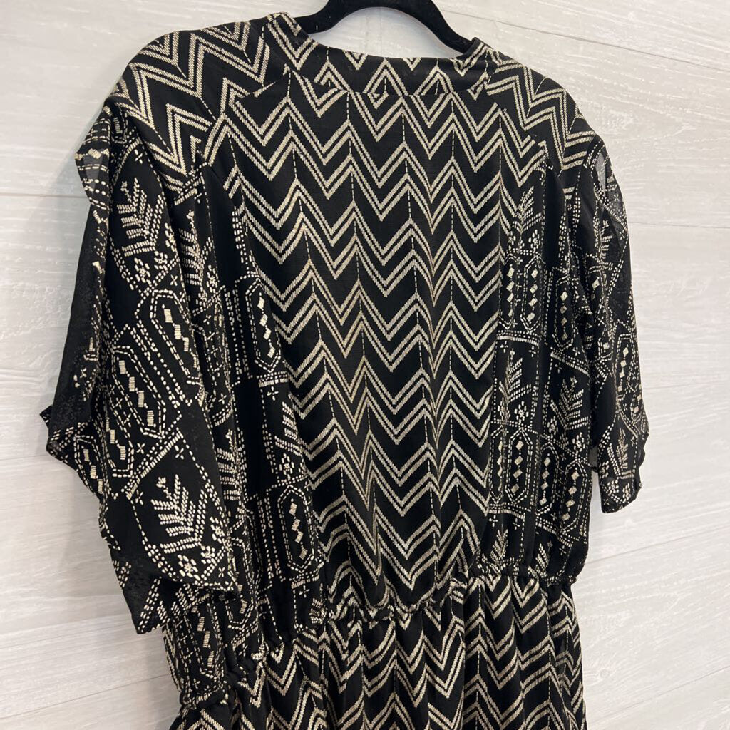 Free People Black/ Metallic Gold Love Your Chaos Short Sleeve Dress Medium