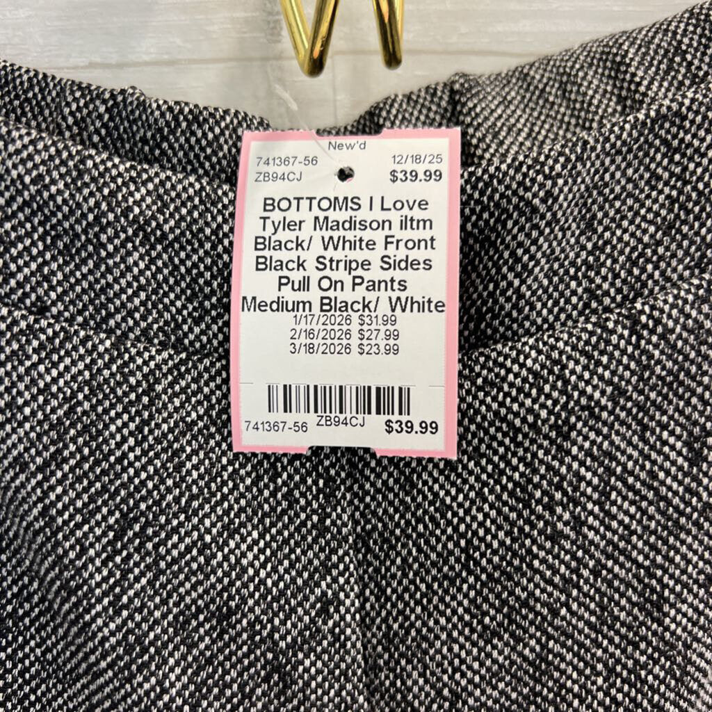 iltm Black/ White Front Black Stripe Sides Pull On Pants Medium