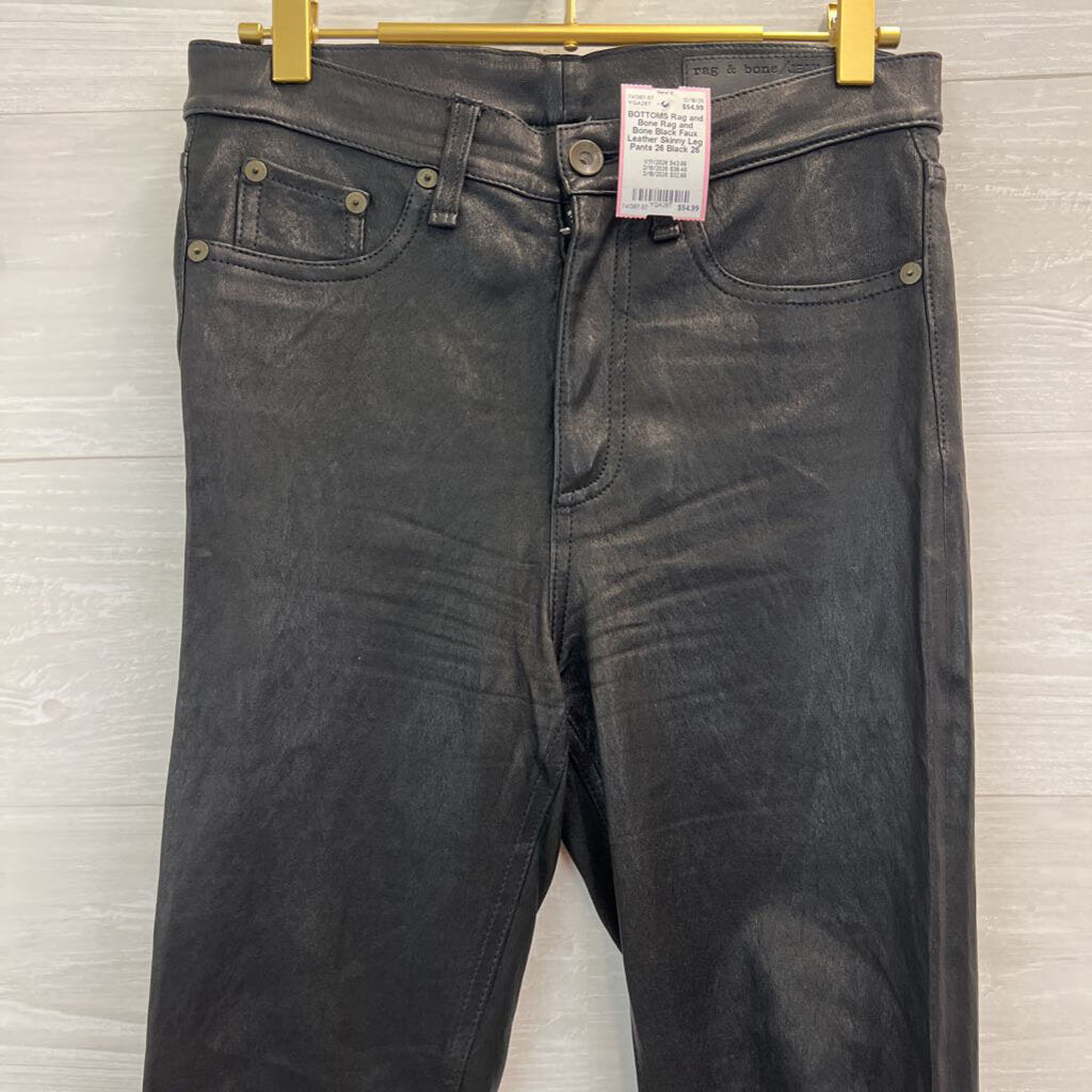 Rag and Bone Black Faux Leather Skinny Leg Pants 26