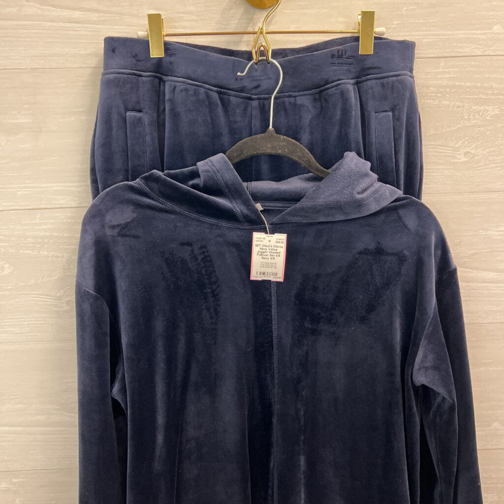 Chicos Navy Velour Jogger/ Hooded Pullover Set 4/6