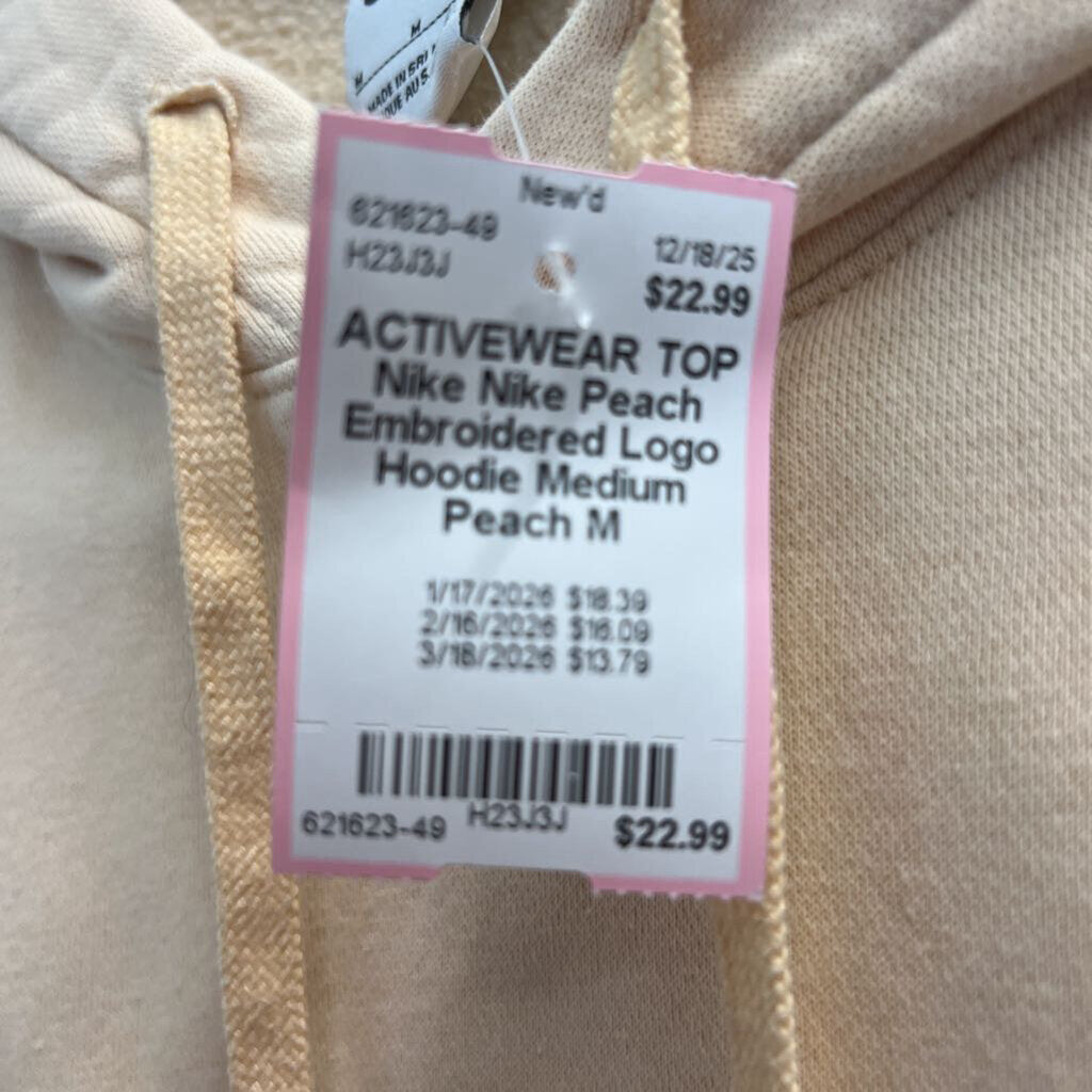 Nike Peach Embroidered Logo Hoodie Medium