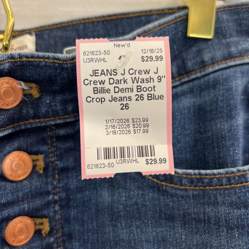 J Crew Dark Wash 9" Billie Demi Boot Crop Jeans 26