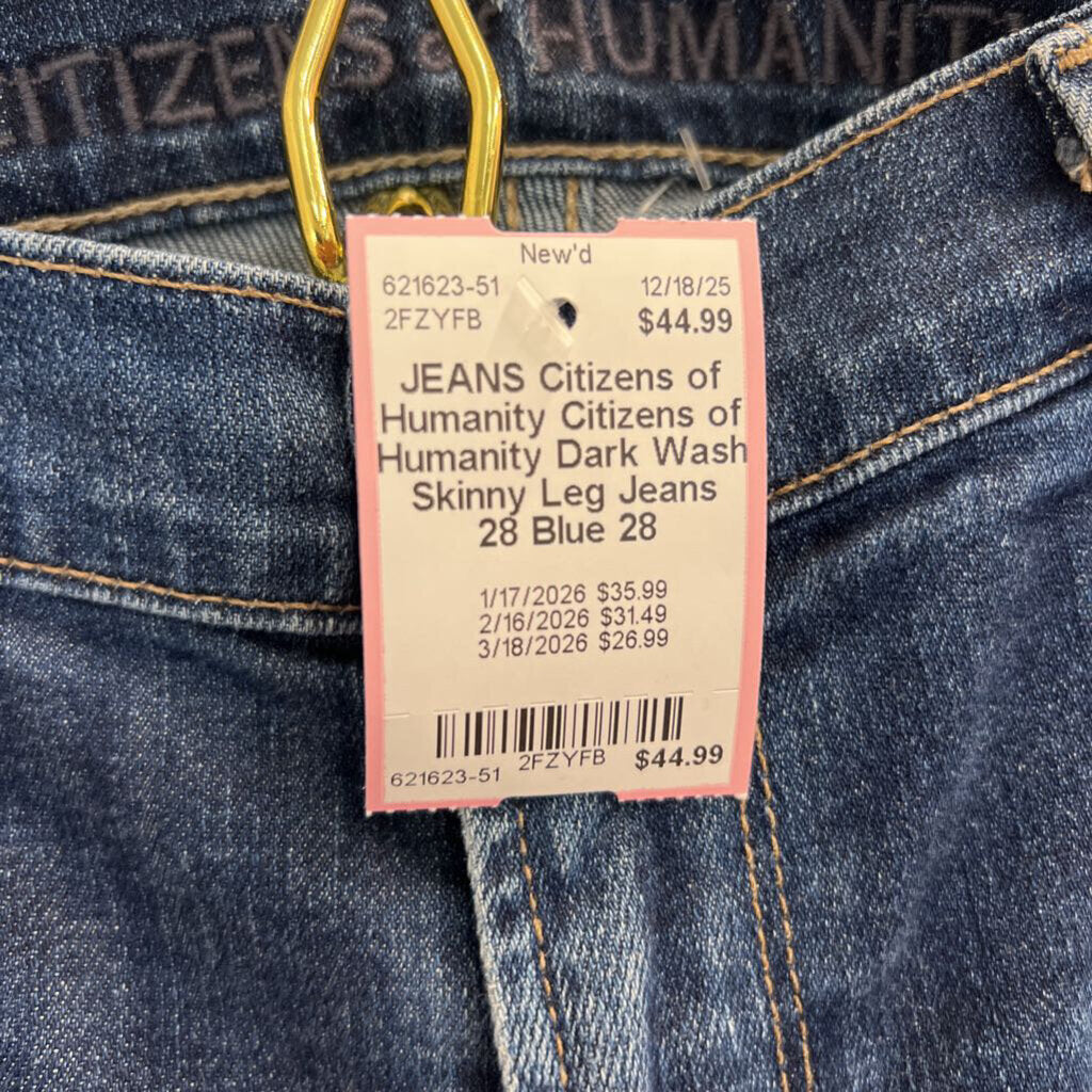 Citizens of Humanity Dark Wash Skinny Leg Jeans 28