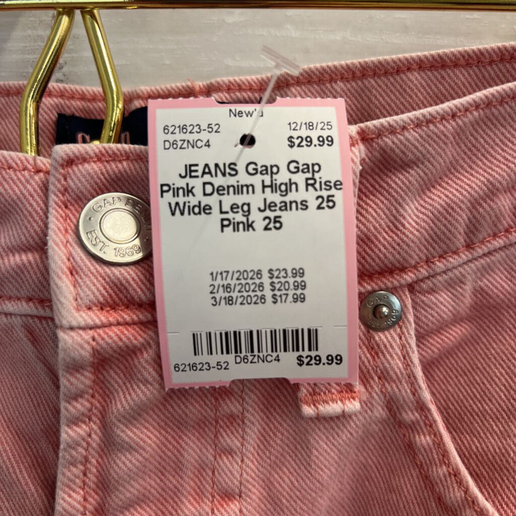 Gap Pink Denim High Rise Wide Leg Jeans 25