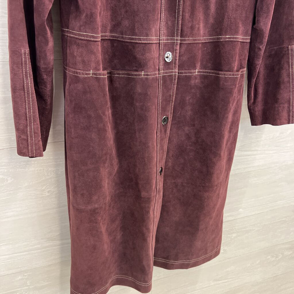 Terry Lewis Burgundy 100% Suede Leather Long Jacket Medium