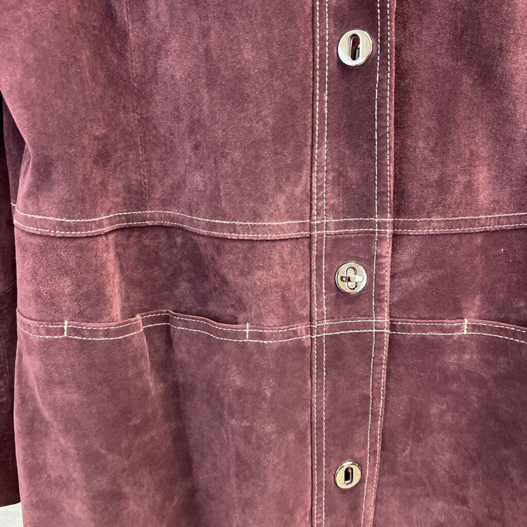Terry Lewis Burgundy 100% Suede Leather Long Jacket Medium