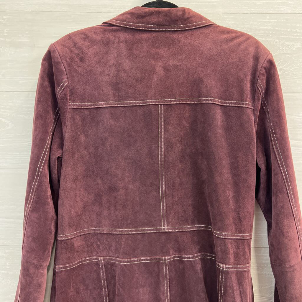 Terry Lewis Burgundy 100% Suede Leather Long Jacket Medium