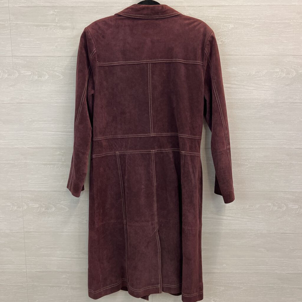 Terry Lewis Burgundy 100% Suede Leather Long Jacket Medium
