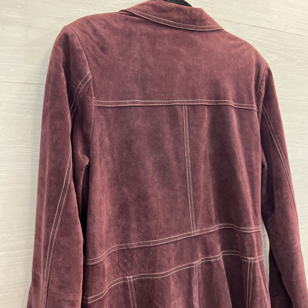 Terry Lewis Burgundy 100% Suede Leather Long Jacket Medium
