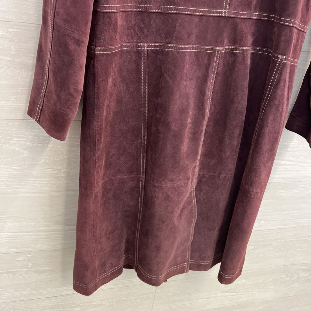 Terry Lewis Burgundy 100% Suede Leather Long Jacket Medium