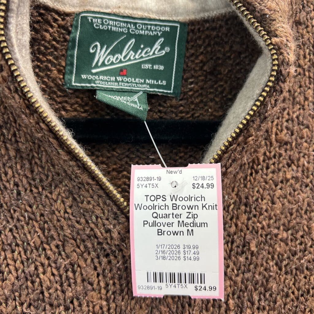 Woolrich Brown Knit Quarter Zip Pullover Medium
