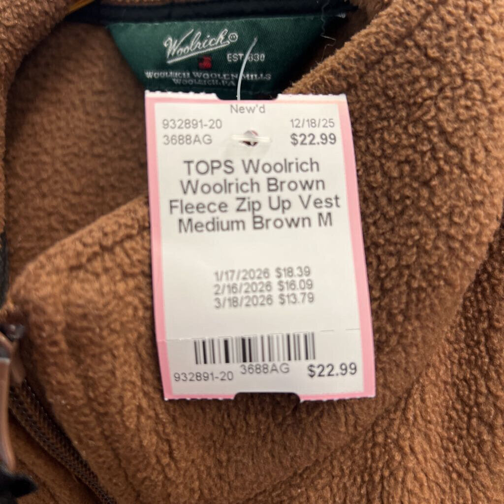 Woolrich Brown Fleece Zip Up Vest Medium
