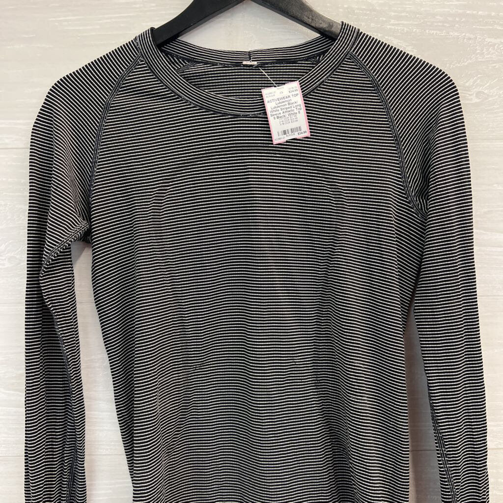 Lululemon Black/ White Striped Long Sleeve Athletic Top 8