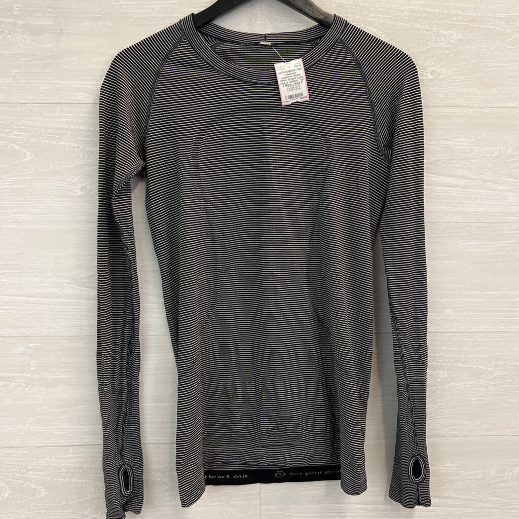 Lululemon Black/ White Striped Long Sleeve Athletic Top 8