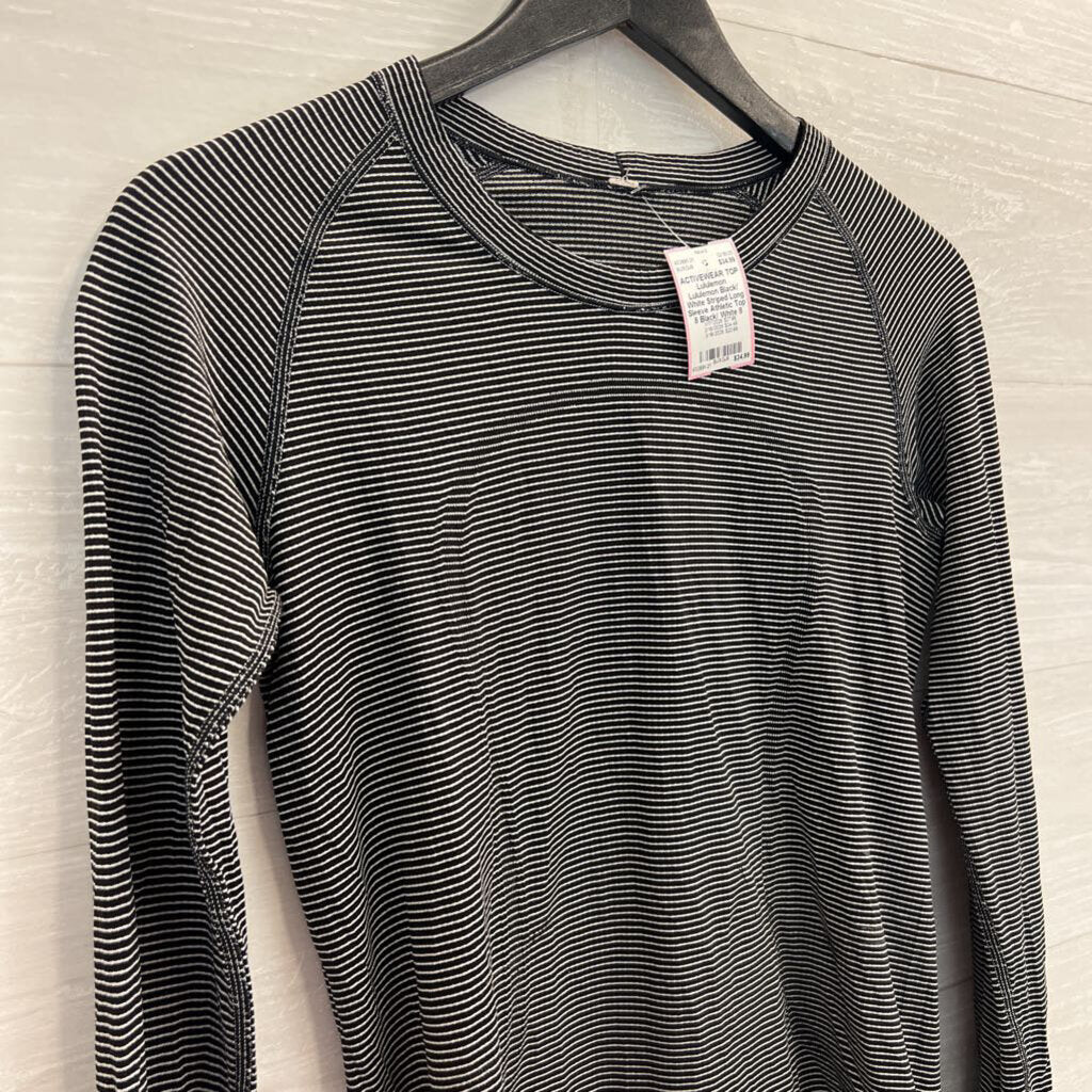 Lululemon Black/ White Striped Long Sleeve Athletic Top 8