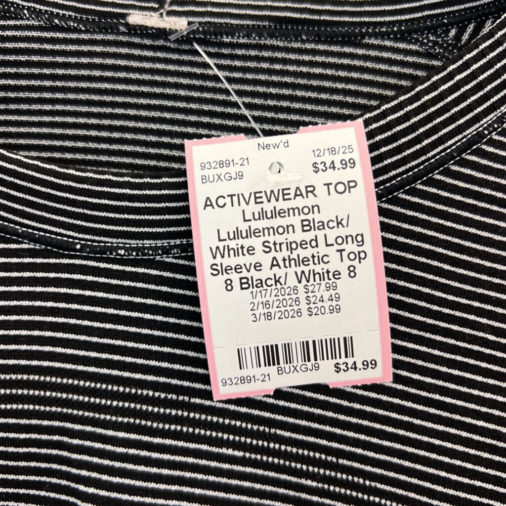 Lululemon Black/ White Striped Long Sleeve Athletic Top 8