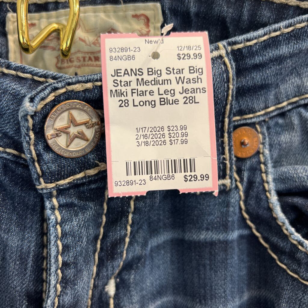 Big Star Medium Wash Miki Flare Leg Jeans 28 Long
