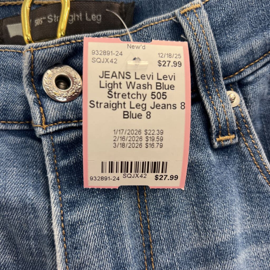 Levi Light Wash Blue Stretchy 505 Straight Leg Jeans 8