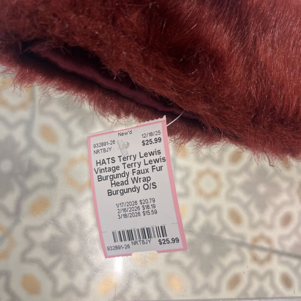 Vintage Terry Lewis Burgundy Faux Fur Head Wrap