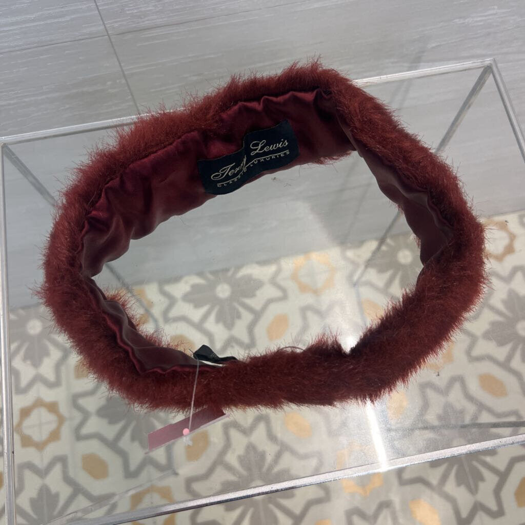 Vintage Terry Lewis Burgundy Faux Fur Head Wrap