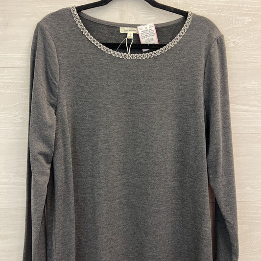 Max Studio Grey/ Cream Edge Long Sleeve Dress Large