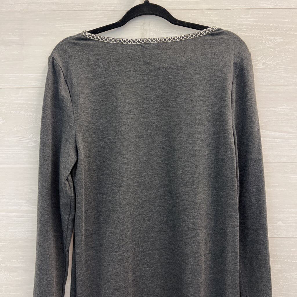 Max Studio Grey/ Cream Edge Long Sleeve Dress Large