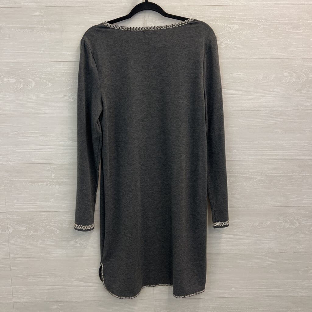 Max Studio Grey/ Cream Edge Long Sleeve Dress Large