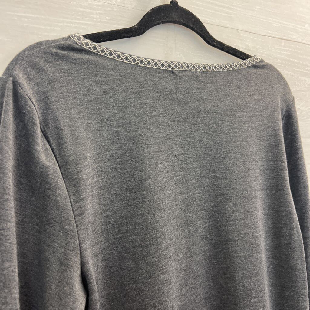 Max Studio Grey/ Cream Edge Long Sleeve Dress Large