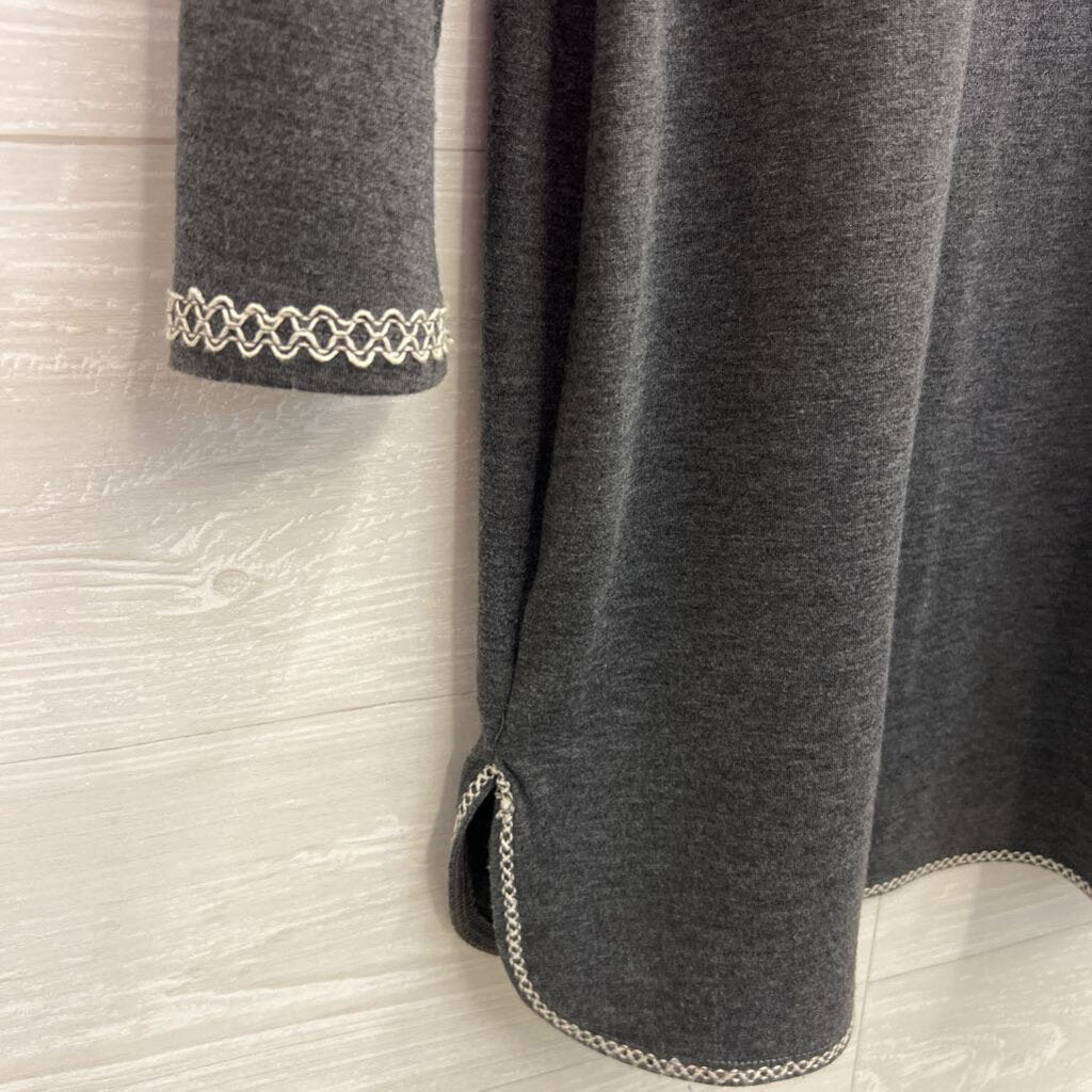 Max Studio Grey/ Cream Edge Long Sleeve Dress Large