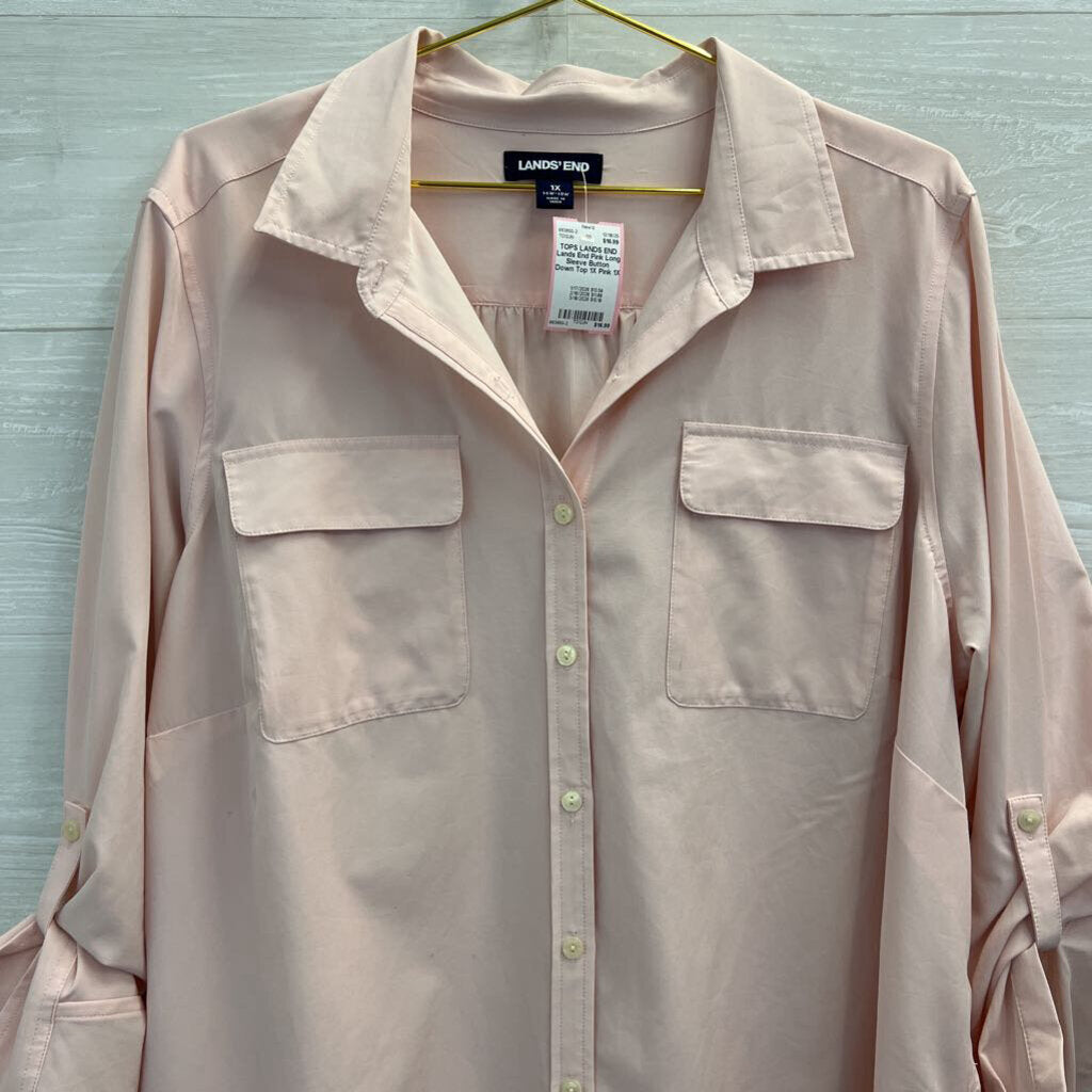 Lands End Pink Long Sleeve Button Down Top 1X