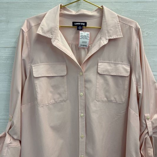 Lands End Pink Long Sleeve Button Down Top 1X