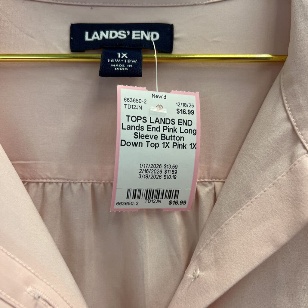 Lands End Pink Long Sleeve Button Down Top 1X