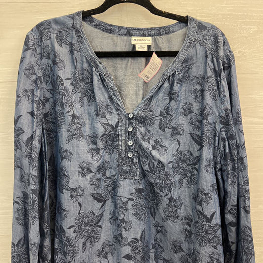 Liz Claiborne Blue Print Long Sleeve Henley Top Extra Large