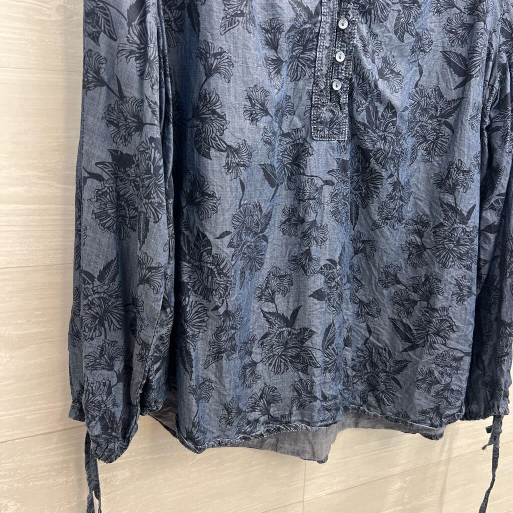 Liz Claiborne Blue Print Long Sleeve Henley Top Extra Large