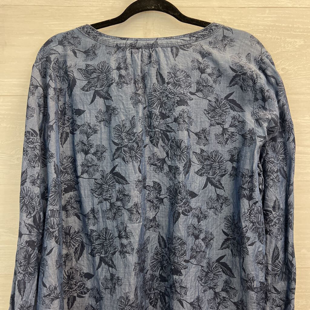 Liz Claiborne Blue Print Long Sleeve Henley Top Extra Large