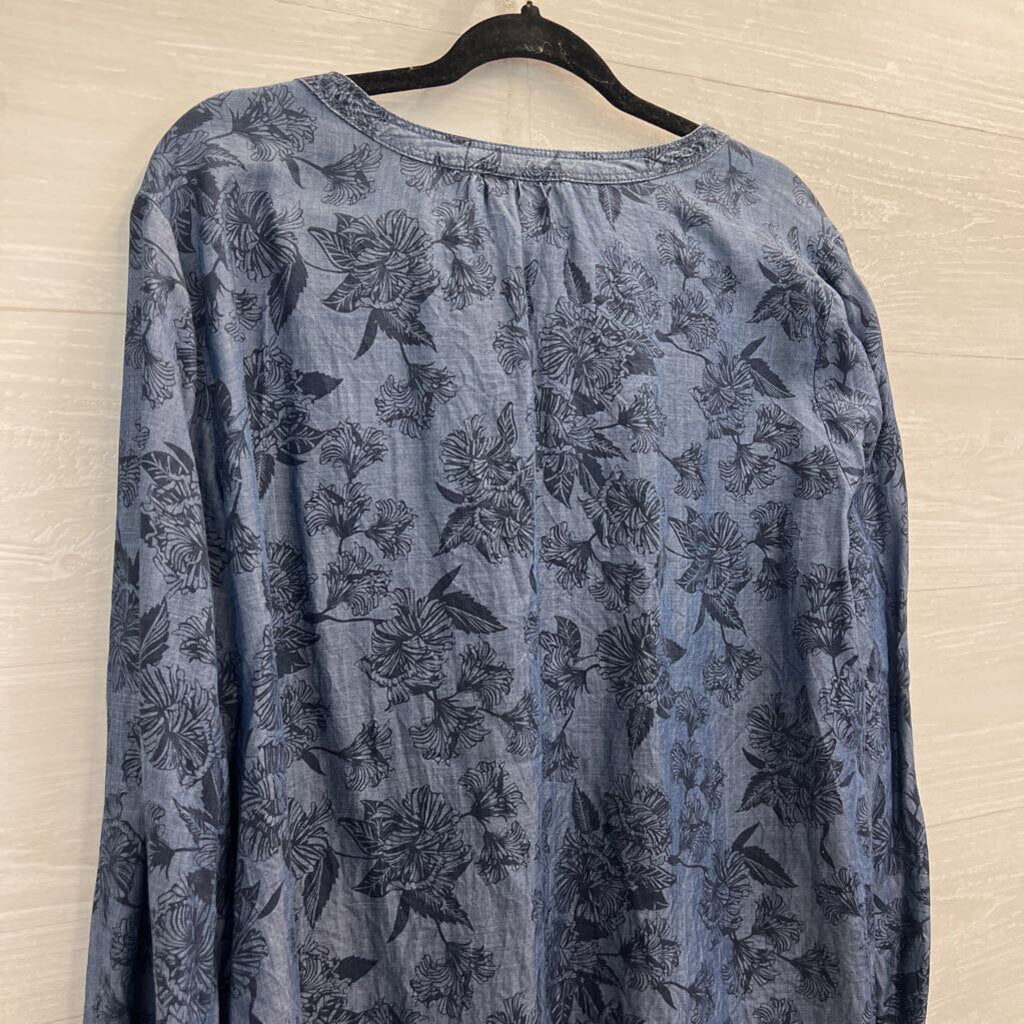 Liz Claiborne Blue Print Long Sleeve Henley Top Extra Large