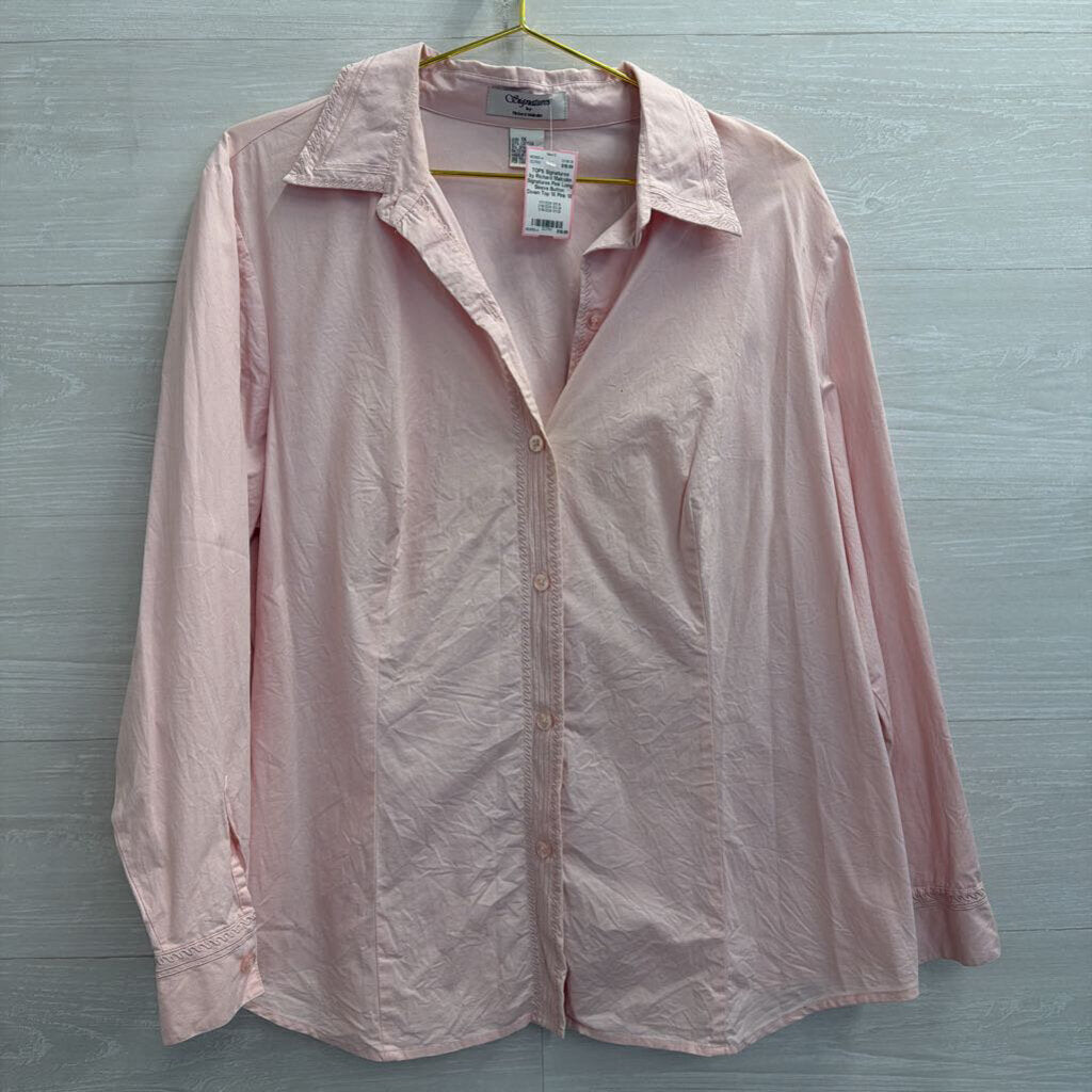 Signatures Pink Long Sleeve Button Down Top 1X