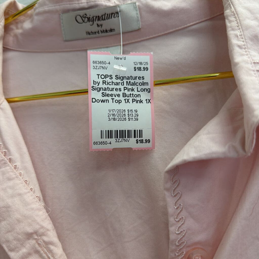Signatures Pink Long Sleeve Button Down Top 1X
