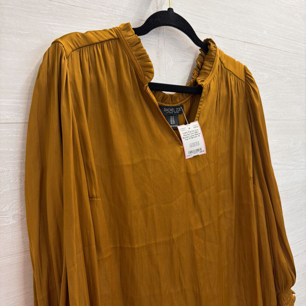 Rachel Zoe Silky Brown Long Sleeve Top 1X