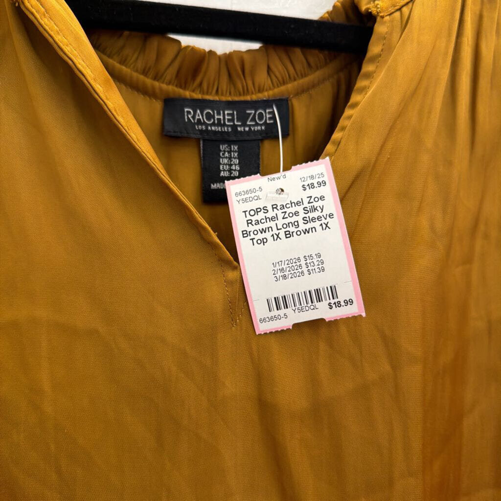 Rachel Zoe Silky Brown Long Sleeve Top 1X