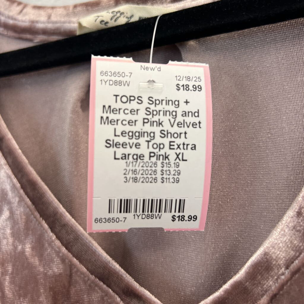 Spring and Mercer Pink Velvet Legging Short Sleeve Top Extra Large