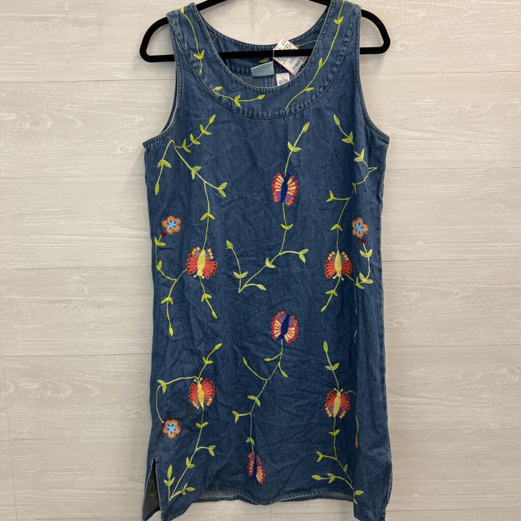 Carolina Blues Denim Embroidered Sleeveless Shift Dress 12