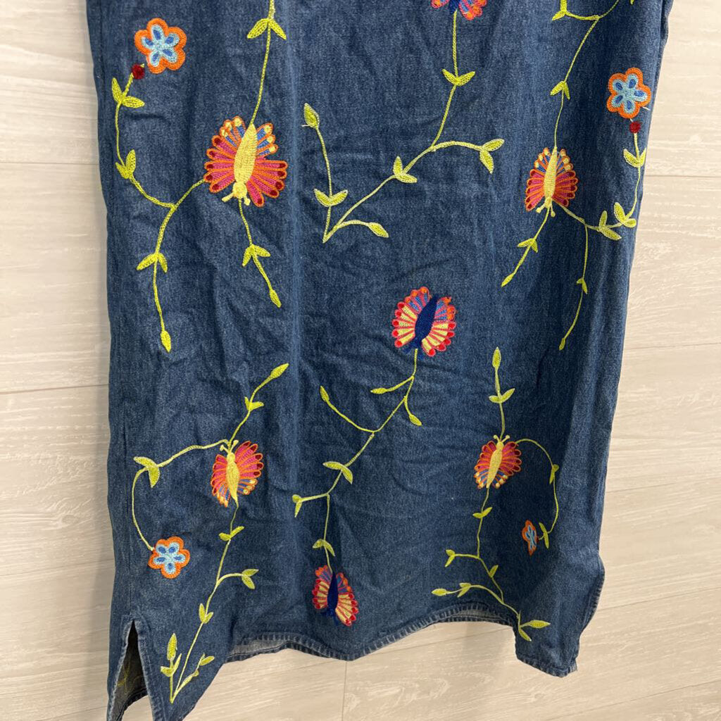 Carolina Blues Denim Embroidered Sleeveless Shift Dress 12