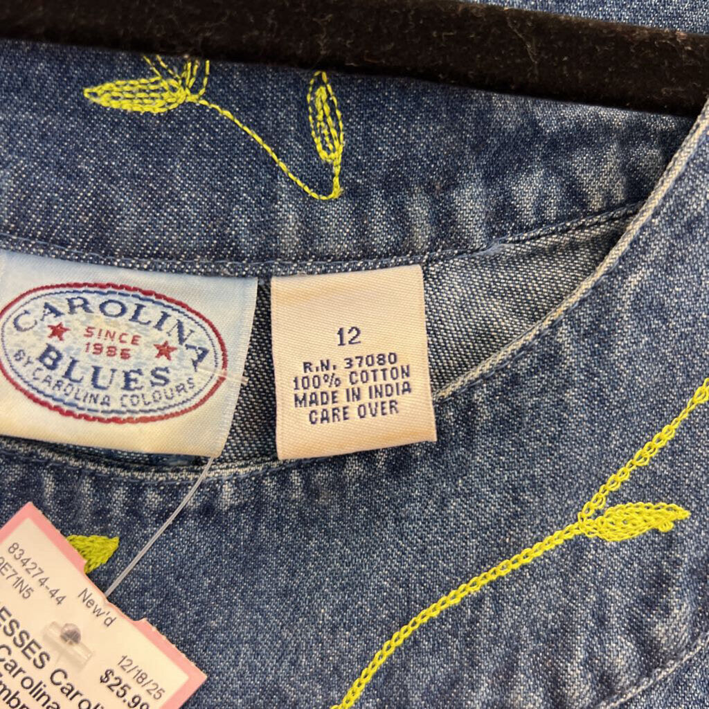 Carolina Blues Denim Embroidered Sleeveless Shift Dress 12