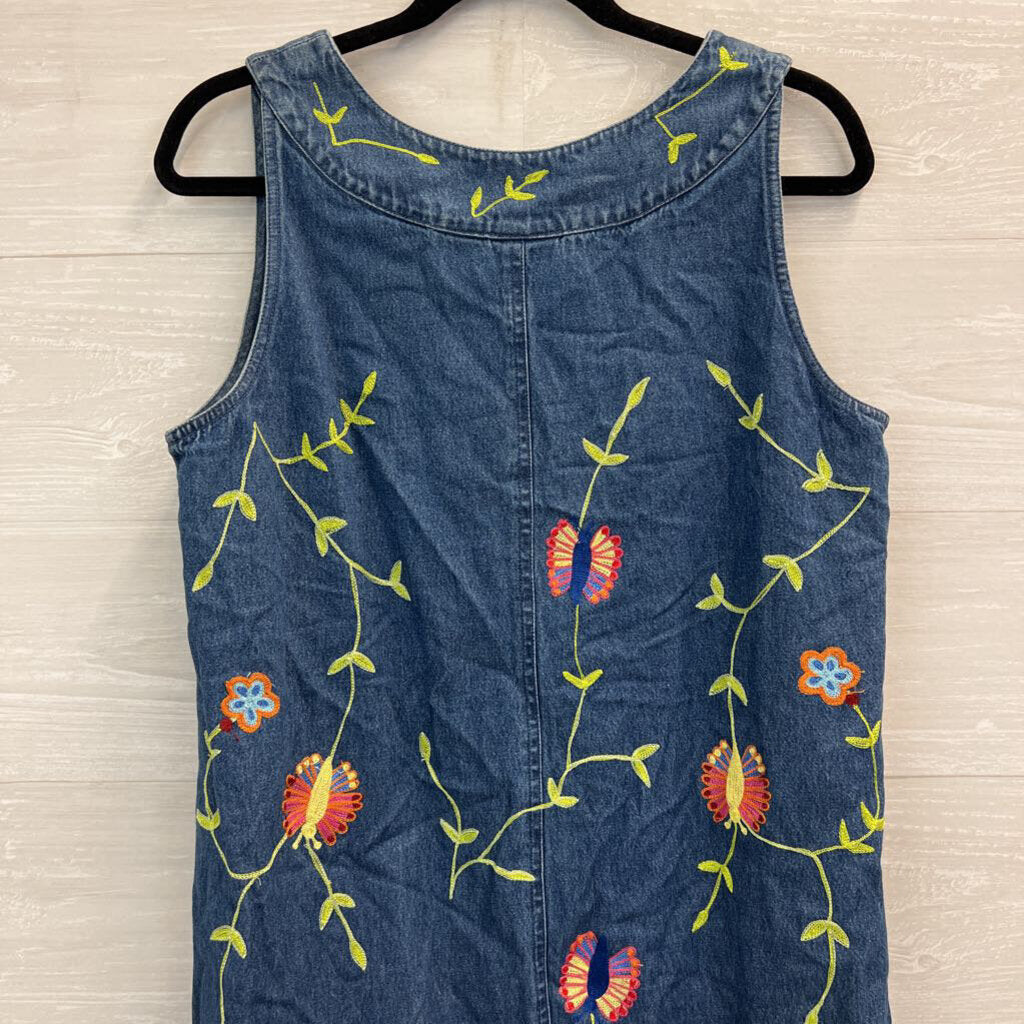 Carolina Blues Denim Embroidered Sleeveless Shift Dress 12